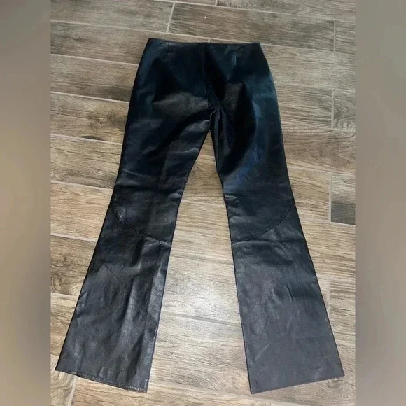 Harley-Davidson Leather Pants Black Boot Cut High Waist Side Zip - Picture 2 of 4